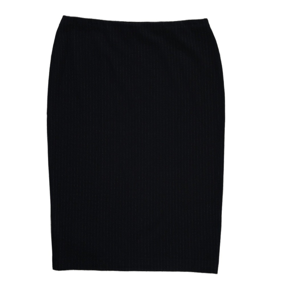 NWT Ann Mashburn Pull On Knit Skirt Womens Size XL Navy Pinstripe Wool Midi $350